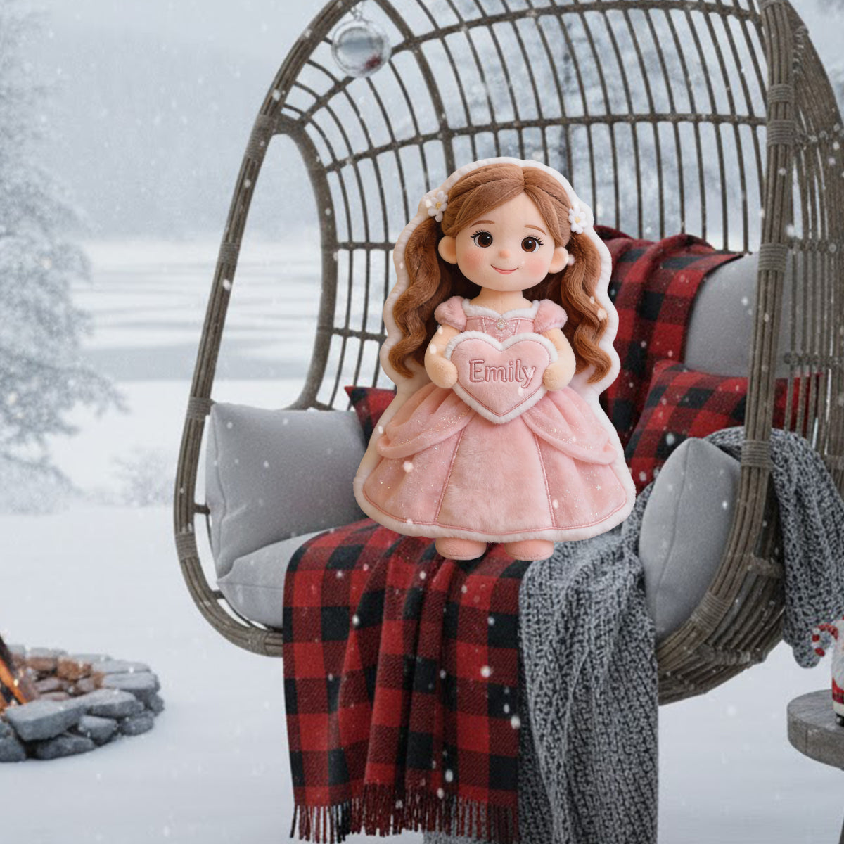 Personalisiertes Kissen in Form einer wunderschönen Prinzessin mit Foto – aus Kunstfell.