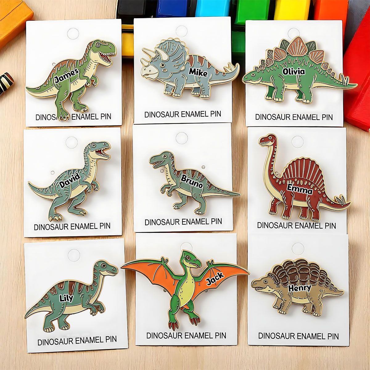 Dinosaurier-Kollektion für Kinder – Personalisierter Kinder-Pin