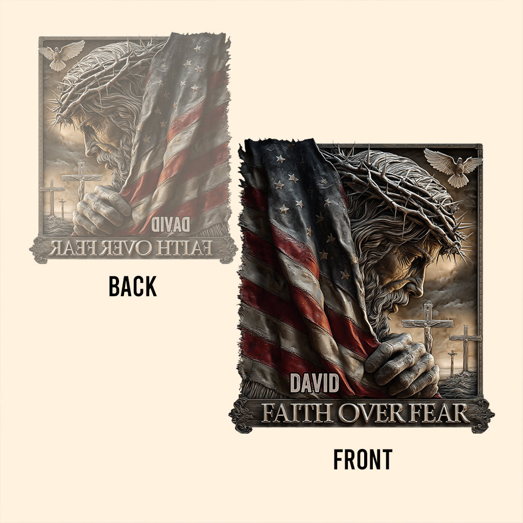 Jesus – Amerikanischer Glaube überwindet Angst – Personalisierte christliche Acrylplakette in individueller Form