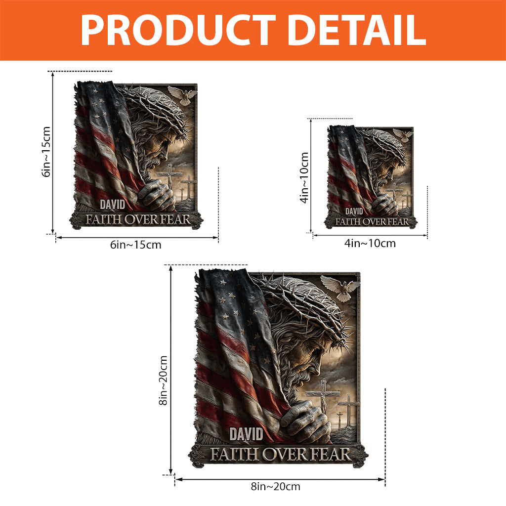 Jesus – Amerikanischer Glaube überwindet Angst – Personalisierte christliche Acrylplakette in individueller Form