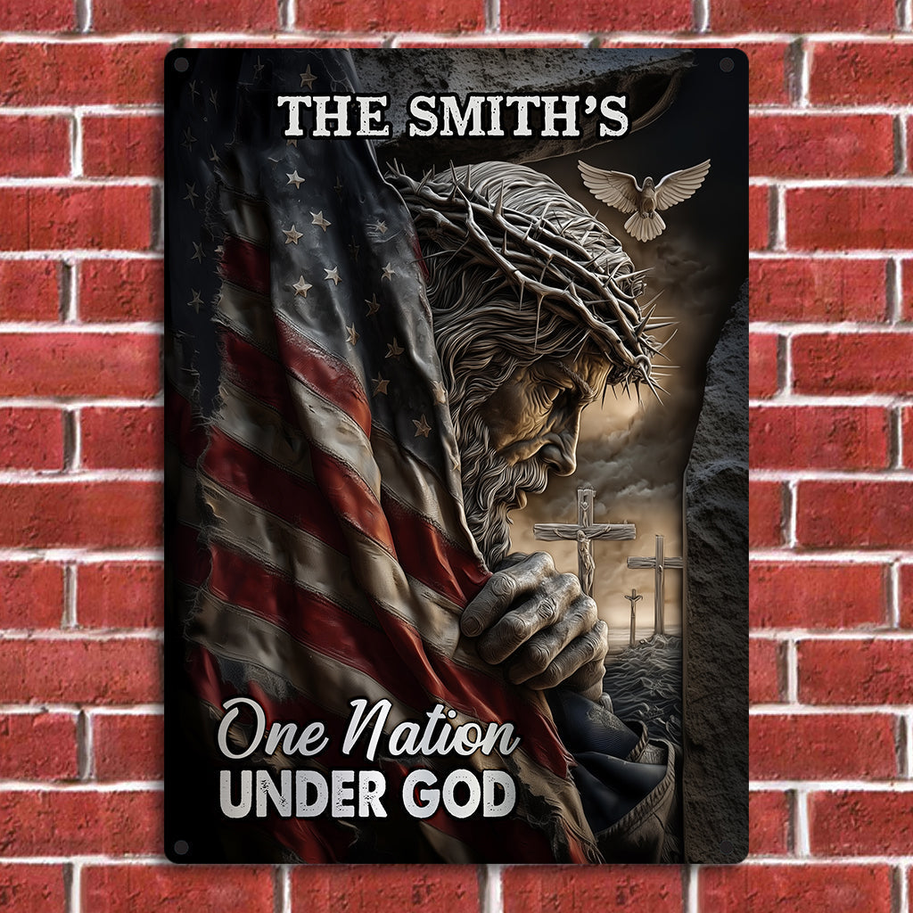 Jesus American One Nation Under God - Personalized Christian Rectangle Metal Sign