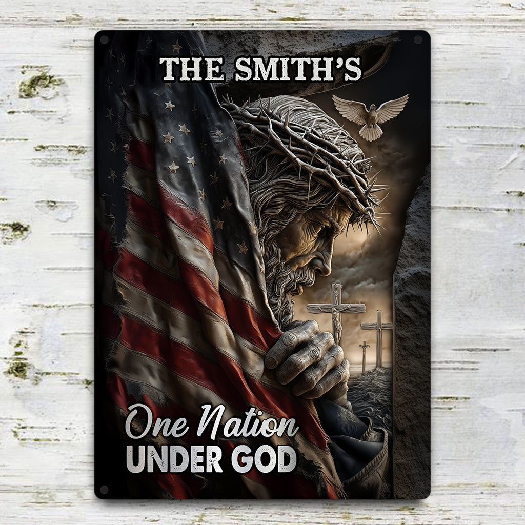Jesus American One Nation Under God - Personalized Christian Rectangle Metal Sign