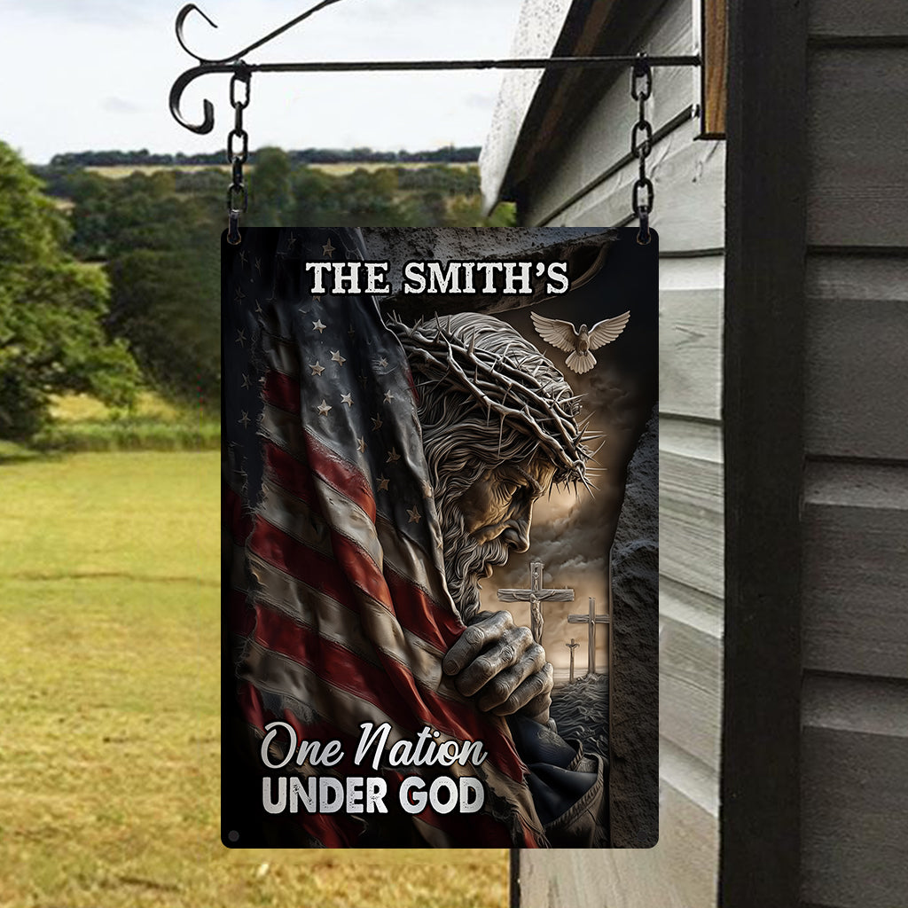Jesus American One Nation Under God - Personalized Christian Rectangle Metal Sign
