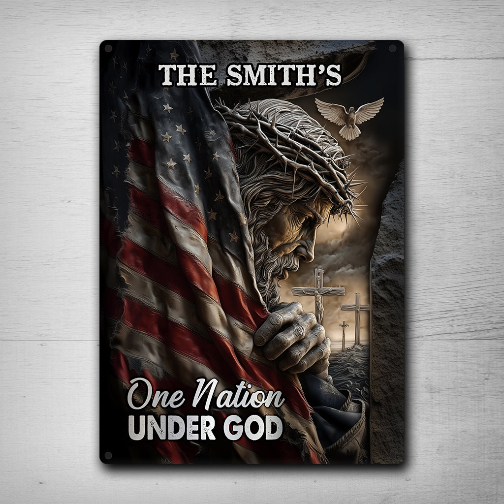 Jesus American One Nation Under God - Personalized Christian Rectangle Metal Sign