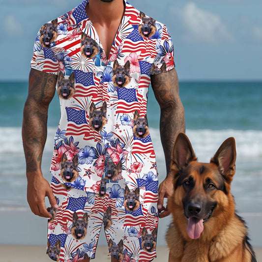 Patriotic Dog - Personalized Dog Hawaiian Shirt & Men Shorts