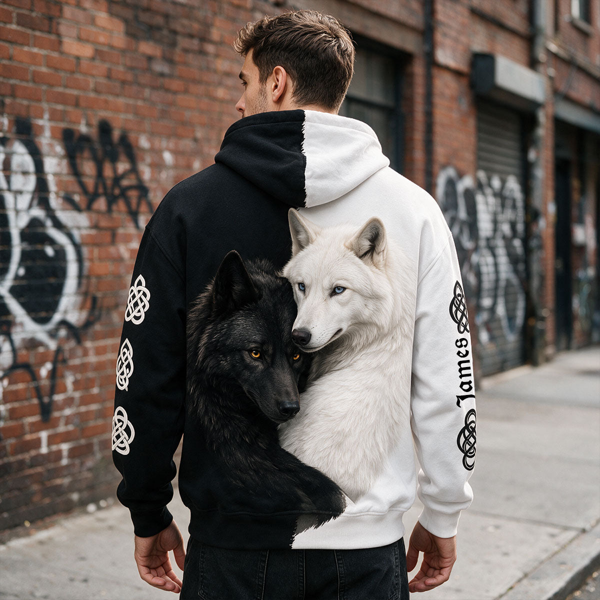 Schwarz & Weiß Wolf - Personalisierte Wolf All Over Shirt