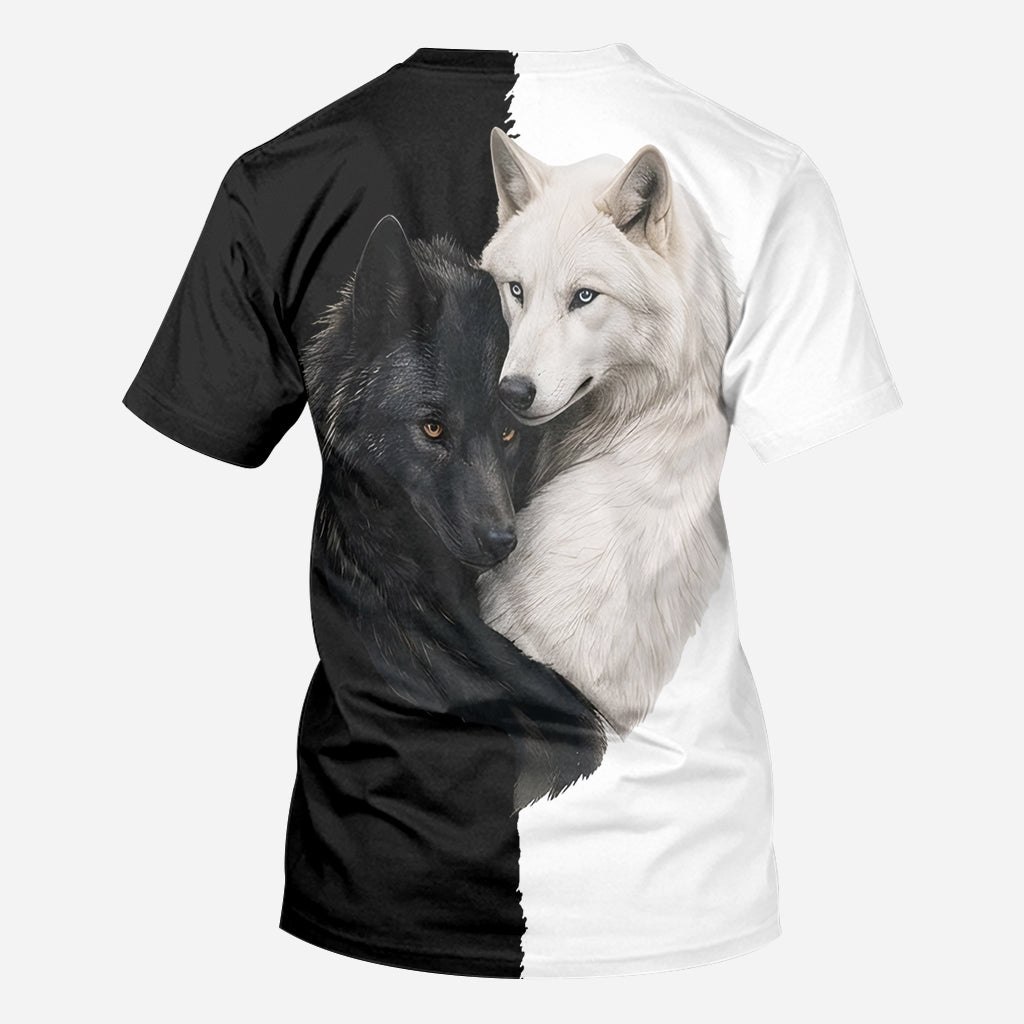 Schwarz & Weiß Wolf - Personalisierte Wolf All Over Shirt
