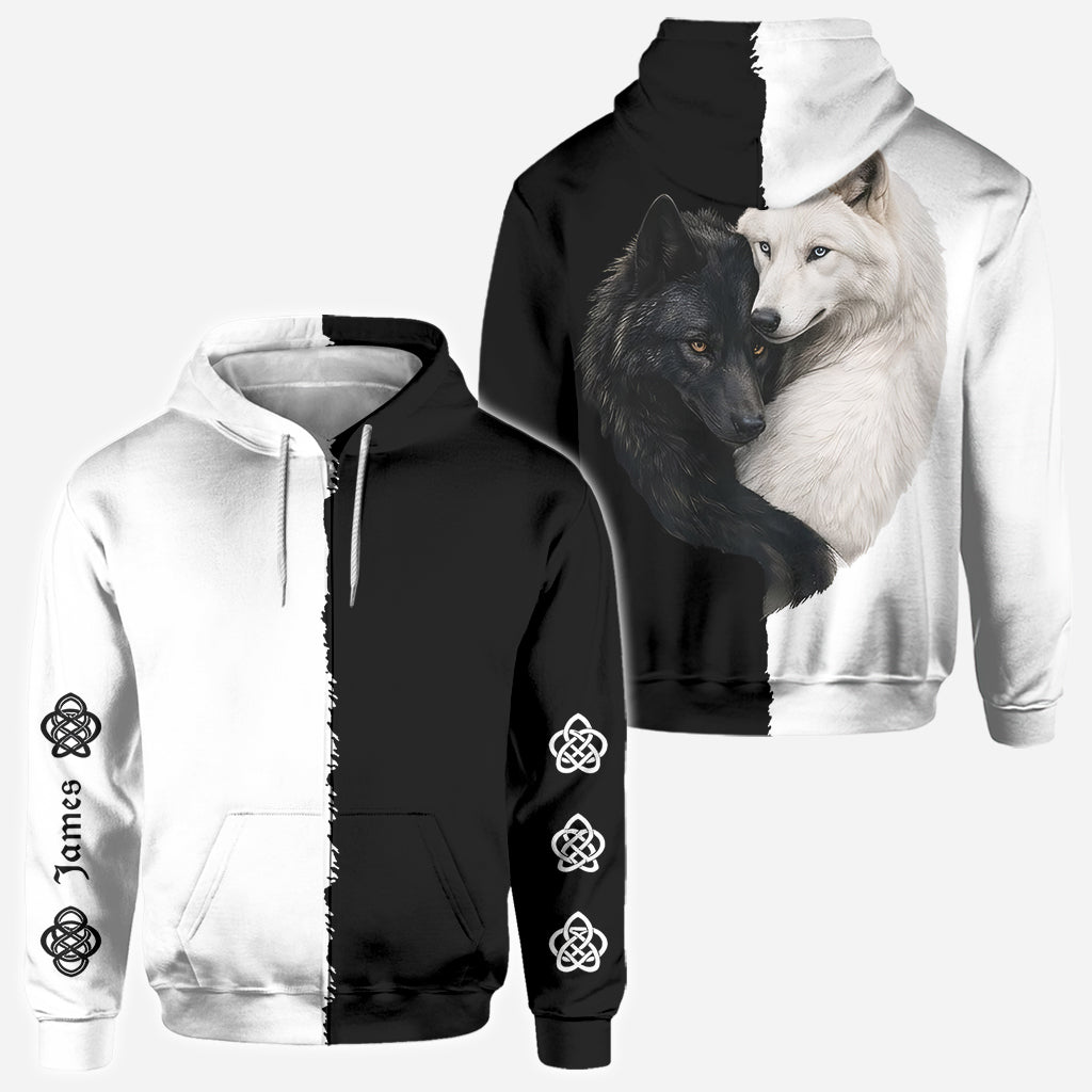 Schwarz & Weiß Wolf - Personalisierte Wolf All Over Shirt