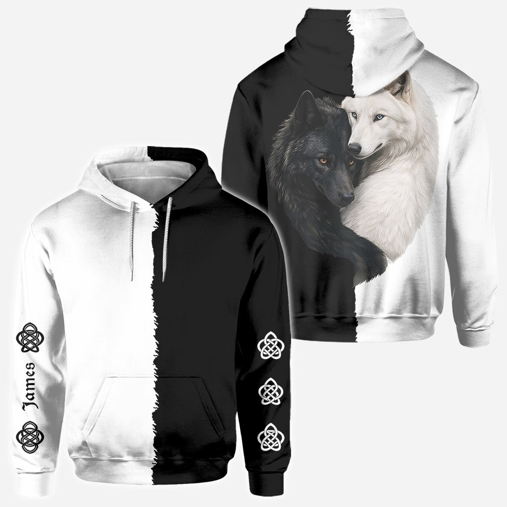 Schwarz & Weiß Wolf - Personalisierte Wolf All Over Shirt