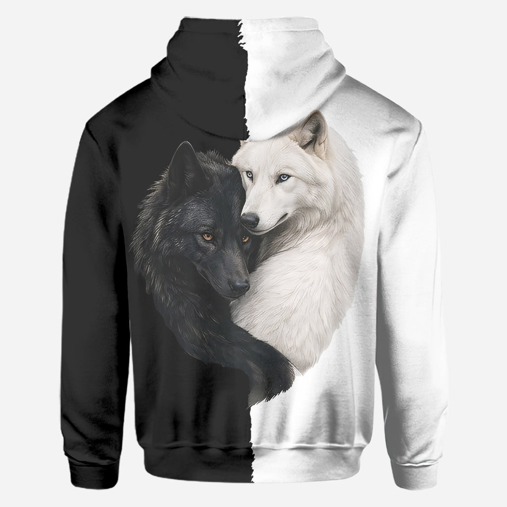 Schwarz & Weiß Wolf - Personalisierte Wolf All Over Shirt