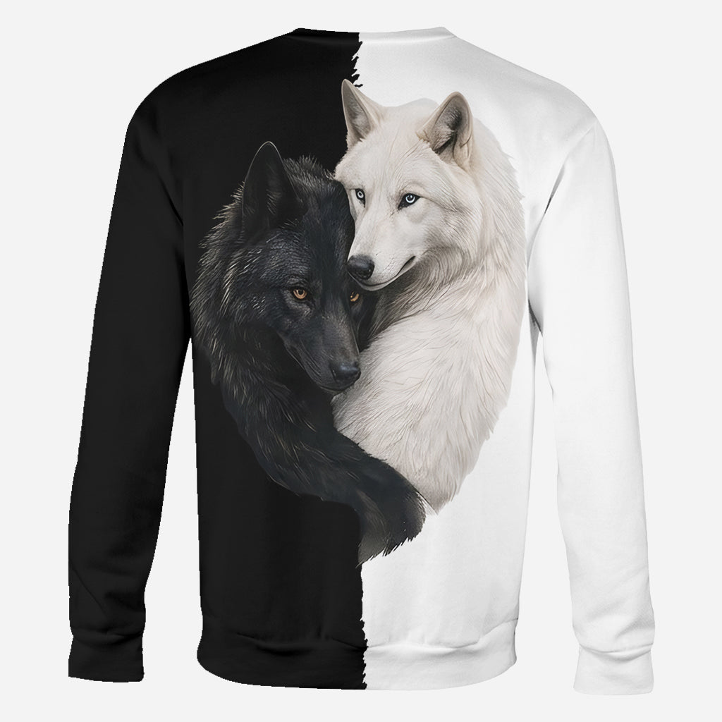 Schwarz & Weiß Wolf - Personalisierte Wolf All Over Shirt