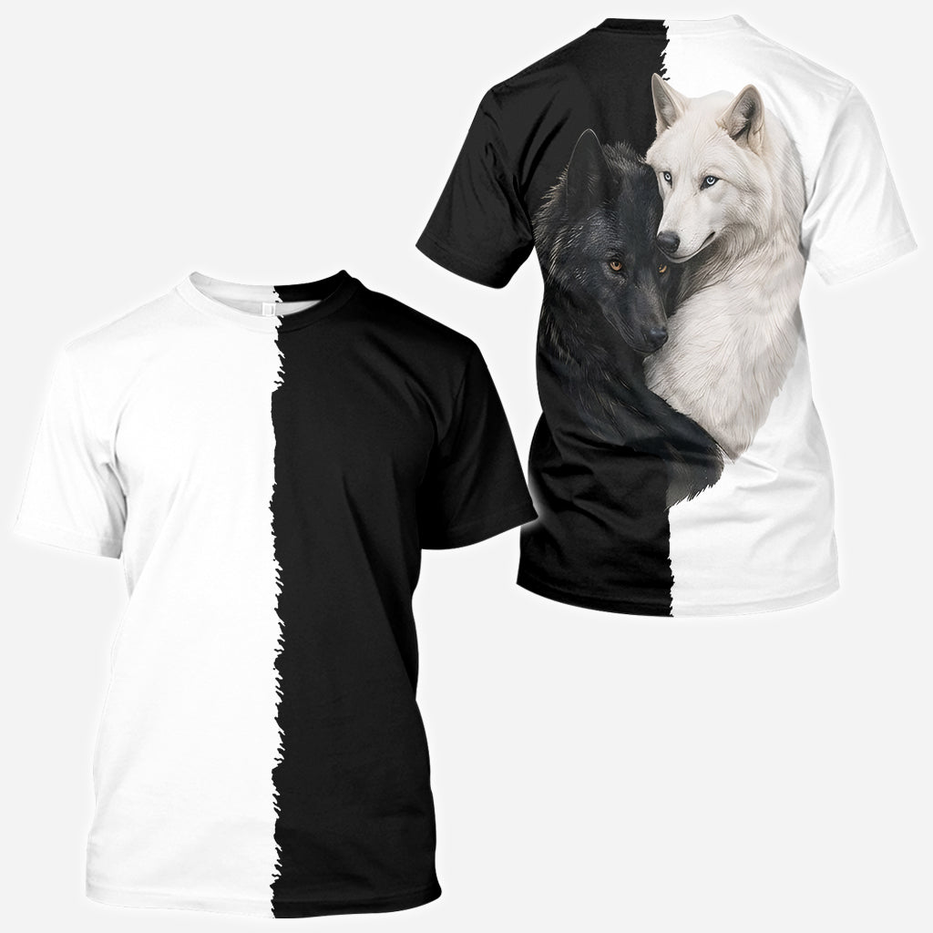 Schwarz & Weiß Wolf - Personalisierte Wolf All Over Shirt