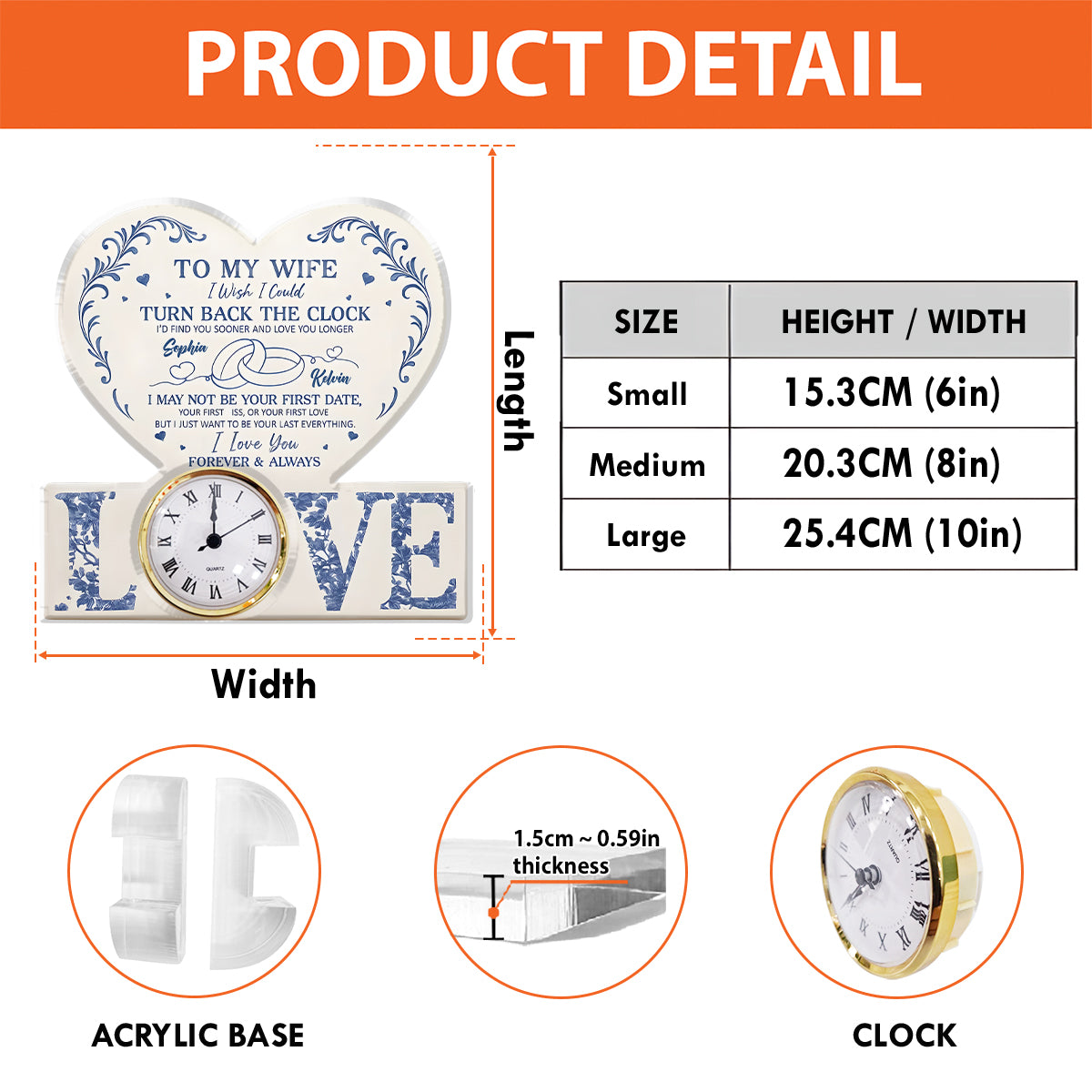 Jahrestagsgeschenk: Ich wünschte, ich könnte die Zeit zurückdrehen – Personalisierte Acryl-Uhrplakette für Paare
