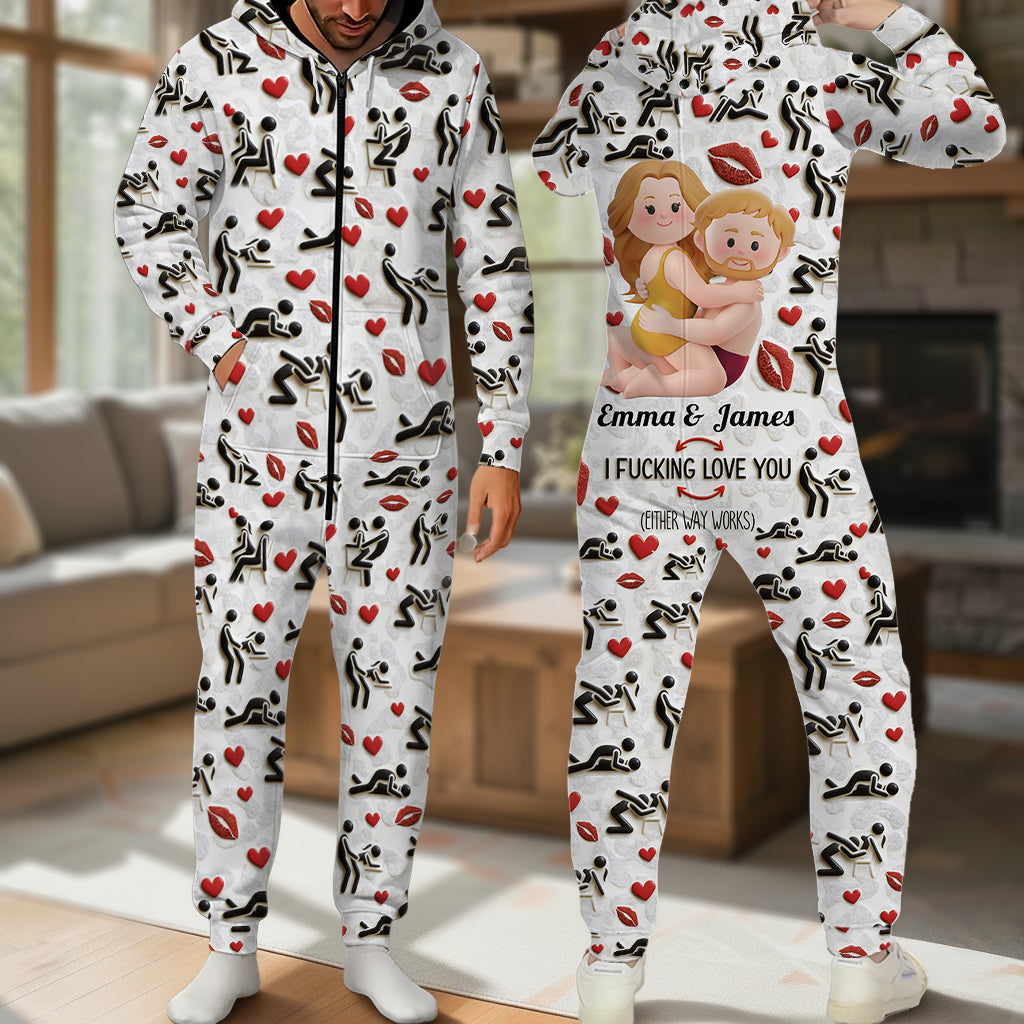 Ich liebe dich – Personalisierter, pikanter Kapuzenoverall für Paare