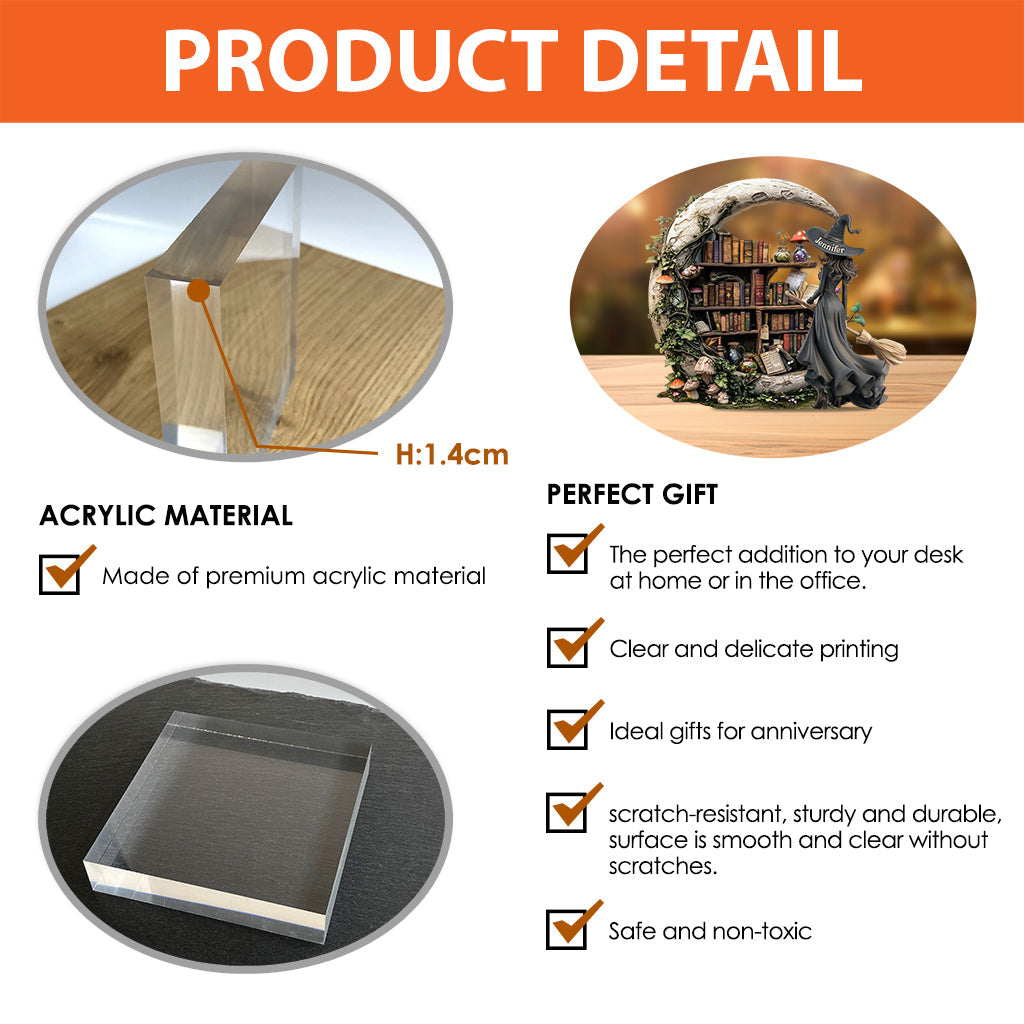 Wunderschöne Hexe – personalisierte Acrylplakette in individueller Hexenform