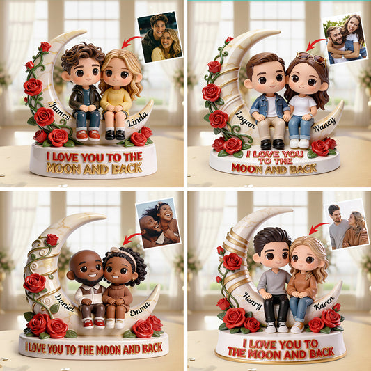 Ich liebe dich bis zum Mond und zurück – Personalisierte Acrylplakette in individueller Form für Paare