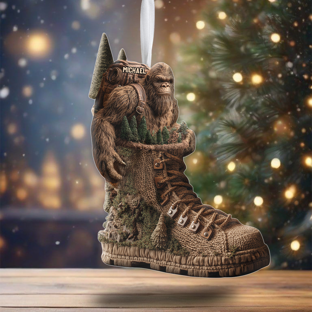 Into The Wood - Personalized Hiking Shaped Christmas Stocking