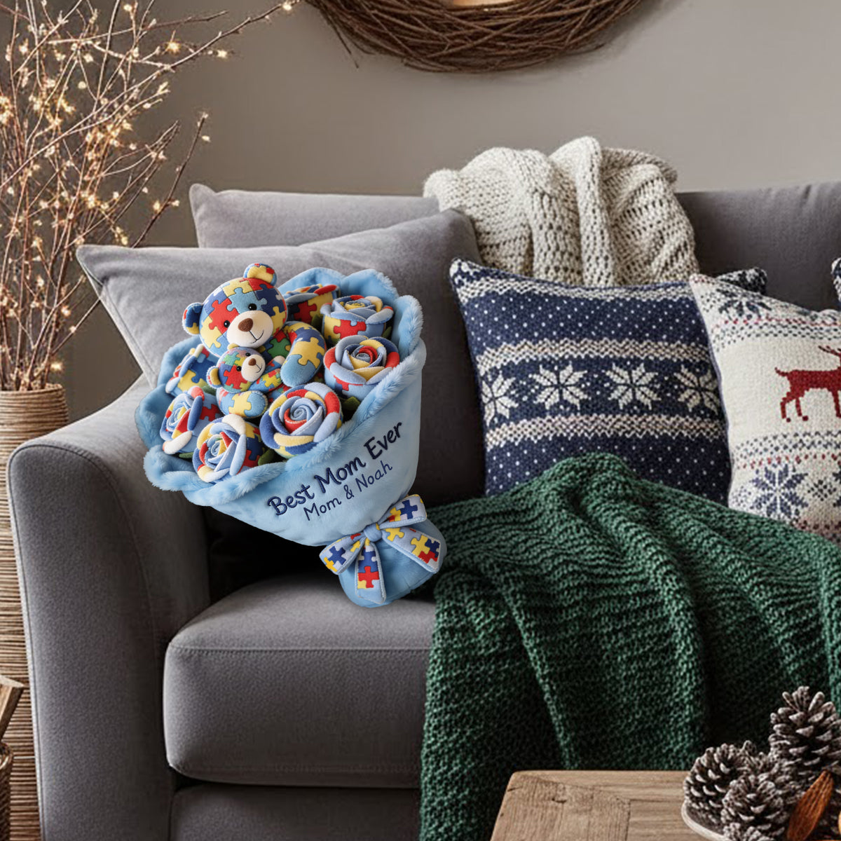 Strong Mama – Personalisiertes Kissen in Form eines Kunstfells zur Sensibilisierung für Autismus