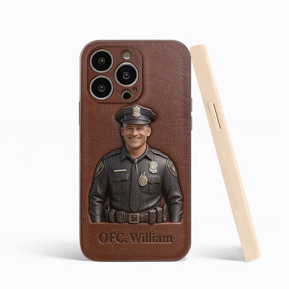 Police Gifts - Personalized Police Officer Leather Phone Case