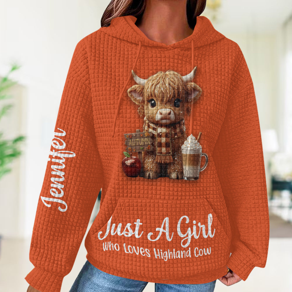 Autumn Highland Cow - Personalized Highland Cow Waffle Hoodie