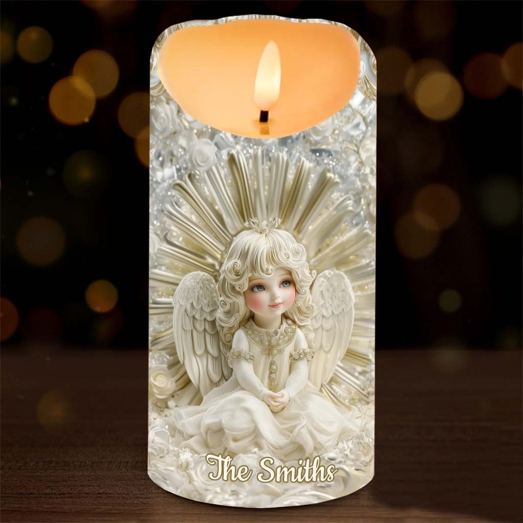 Wunderschöner Engel – personalisierte christliche flammenlose Kerze