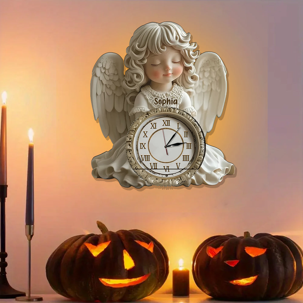 Die Zeit vergeht wie im Flug, doch Engel wachen über jeden Augenblick – Personalisierte christliche LED-Wanduhr