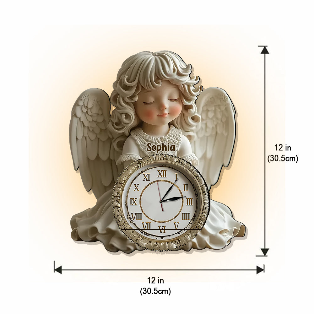 Die Zeit vergeht wie im Flug, doch Engel wachen über jeden Augenblick – Personalisierte christliche LED-Wanduhr