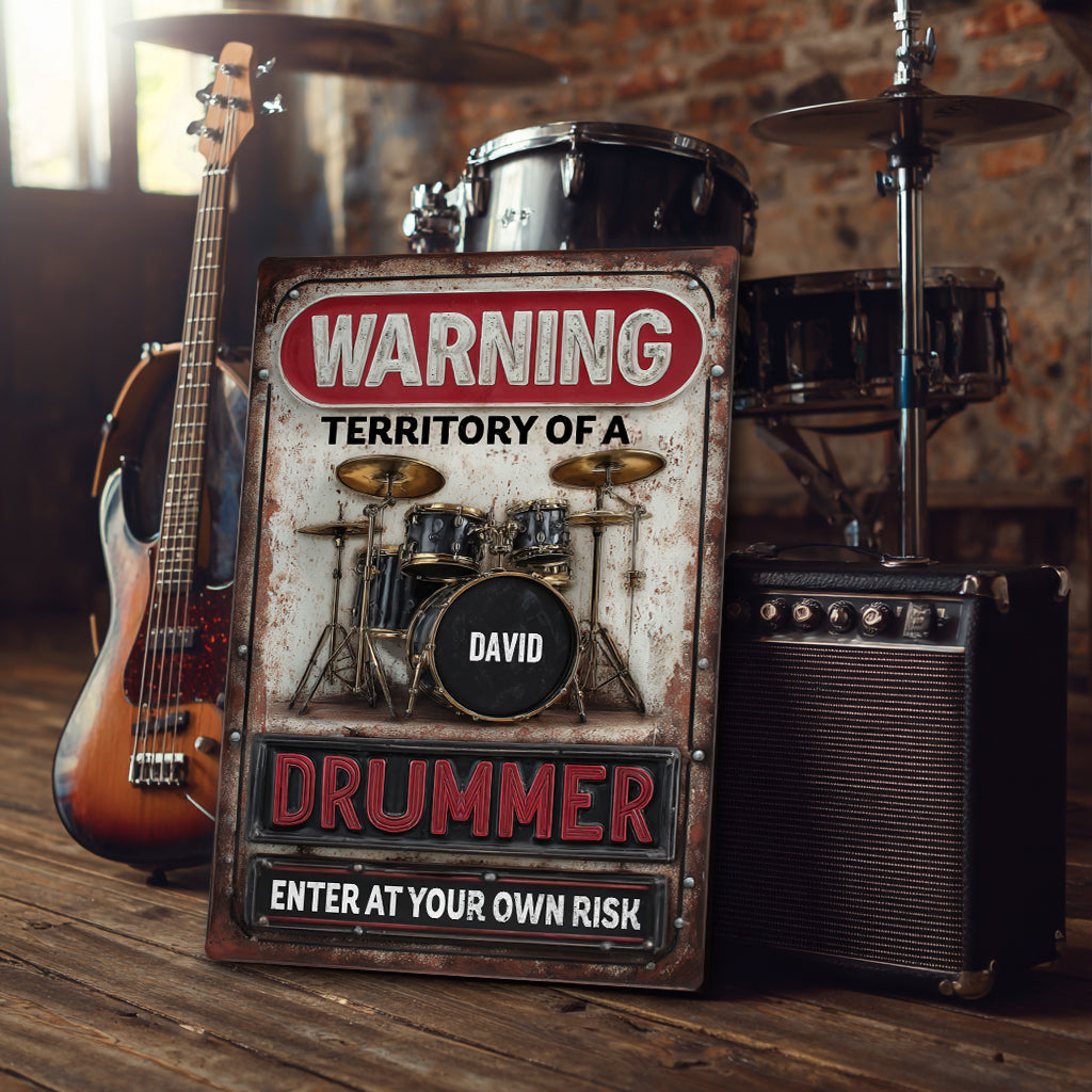 WARNING Territory Of A Drummer - Personalized Drummer Rectangle Metal Sign