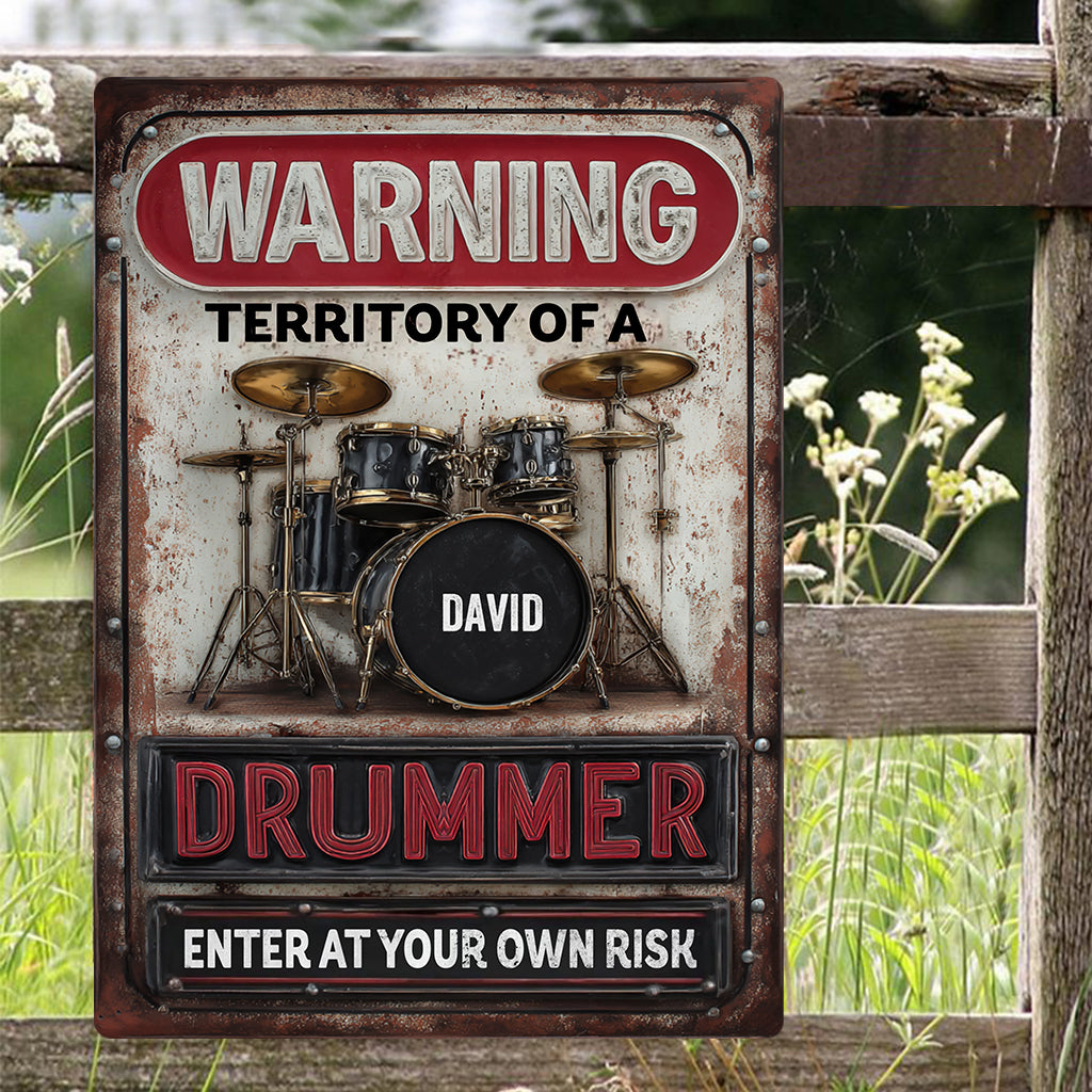 WARNING Territory Of A Drummer - Personalized Drummer Rectangle Metal Sign