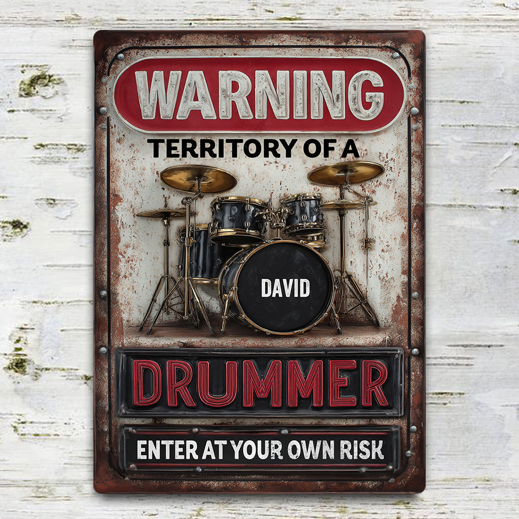 WARNING Territory Of A Drummer - Personalized Drummer Rectangle Metal Sign