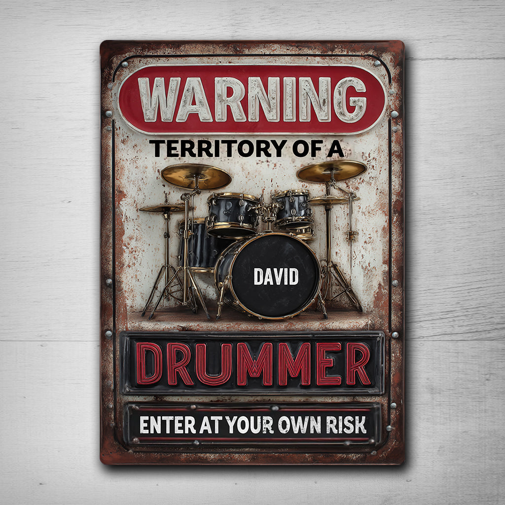 WARNING Territory Of A Drummer - Personalized Drummer Rectangle Metal Sign
