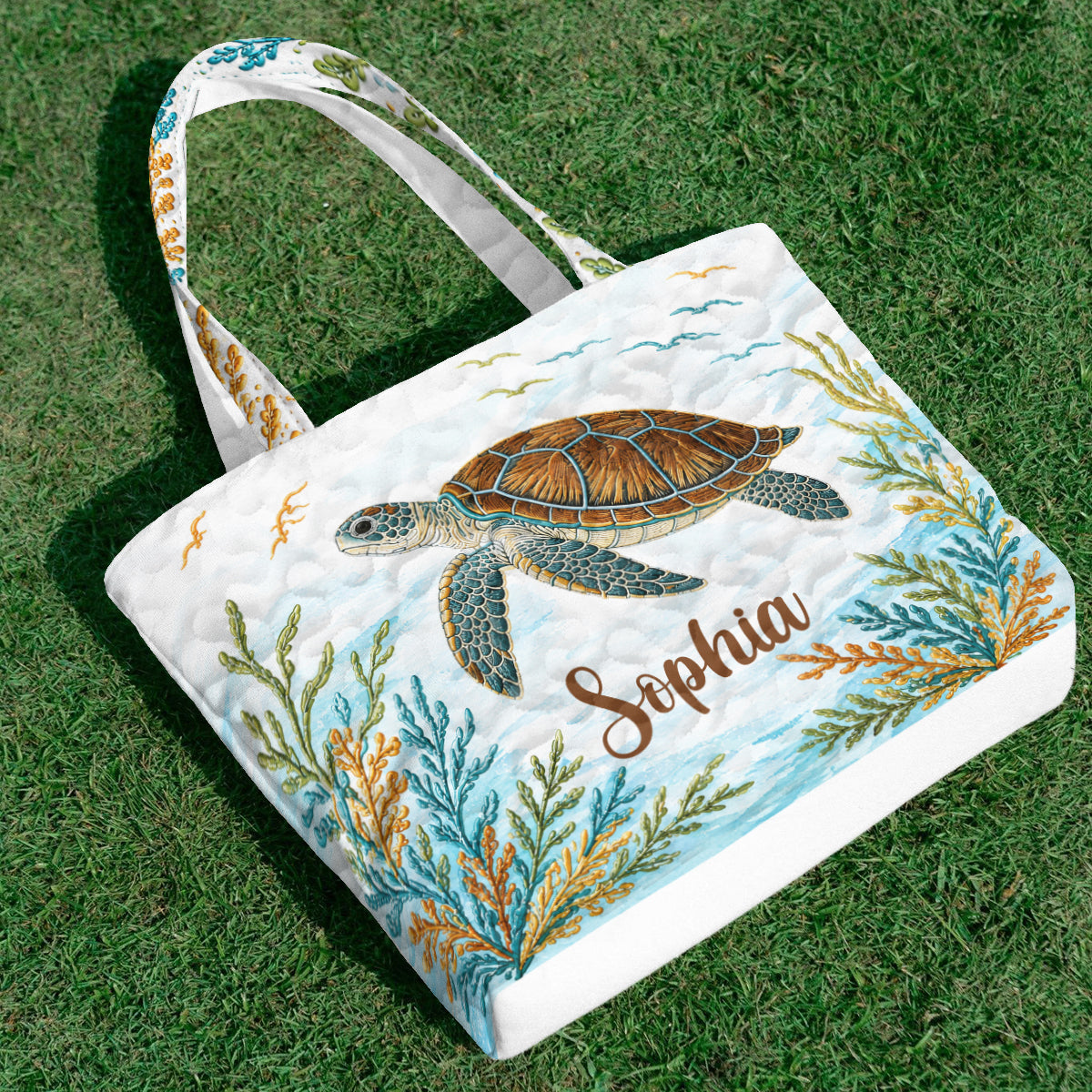 Meeresschildkröten Set Tasche mit Charm - Personalisierte gesteppten Tragetasche mit Plüsch Charm