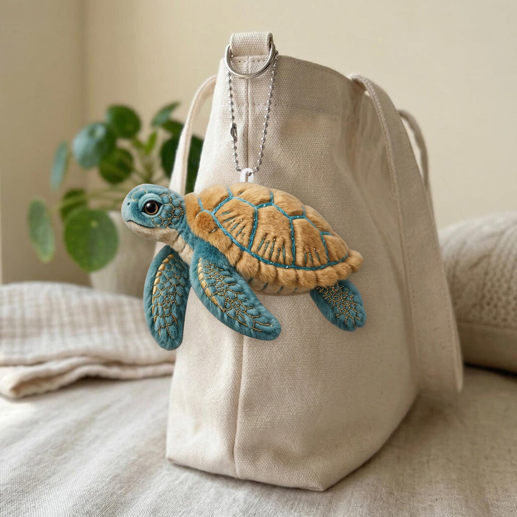 Meeresschildkröten Set Tasche mit Charm - Personalisierte gesteppten Tragetasche mit Plüsch Charm
