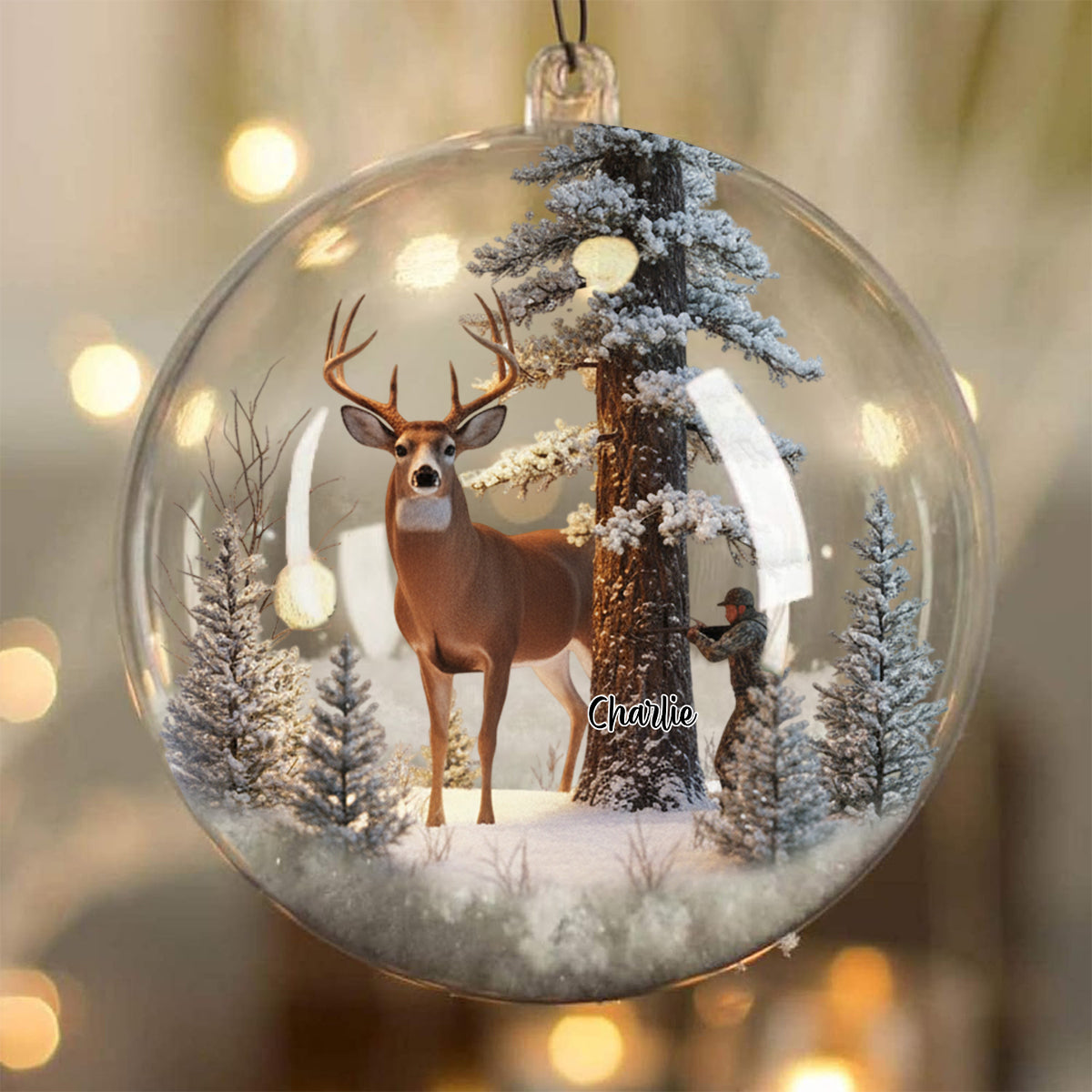 Christmas Gift For Hunters - Personalized Hunting Snow Globe Ornament With Bow