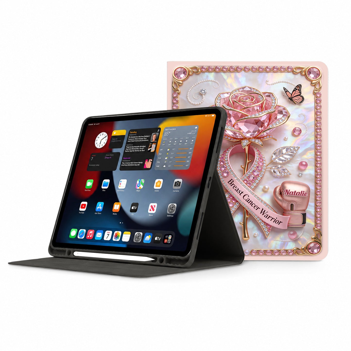 Faith Hope Love - Personalized Breast Cancer Awareness Tablet Cover With Pen Slot