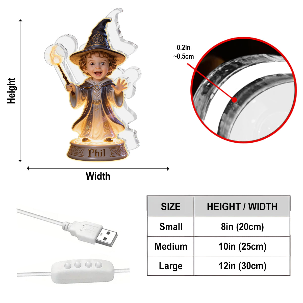 Magical Witch Wizard - Personalized Witch Acrylic LED Night Light