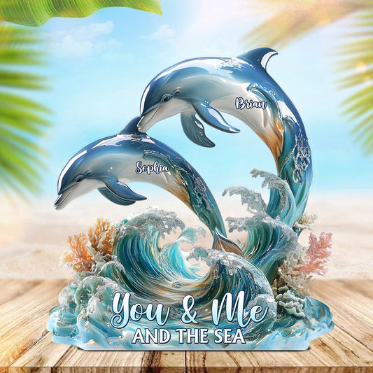 Du und ich und das Meer – Personalisierte Delfin-Acrylplakette in individueller Form