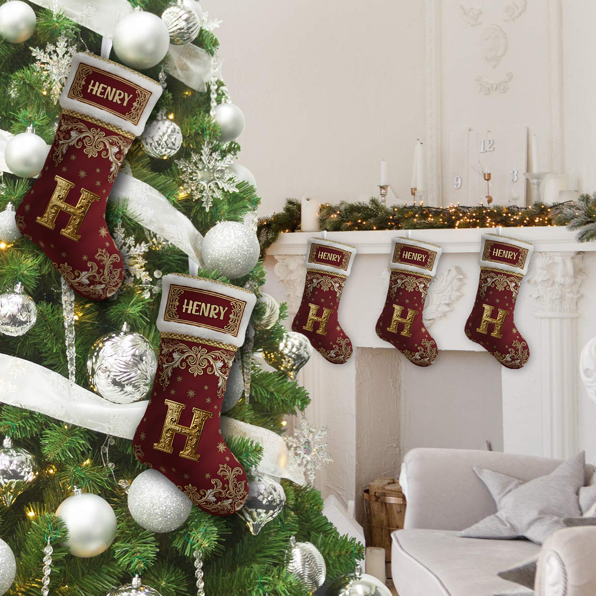 Name Initial Alphabet - Personalized Family Shaped Christmas Stocking