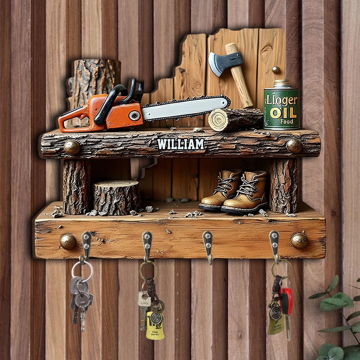 Chainsaw - Personalized Logger Custom Shaped Hanging Rack
