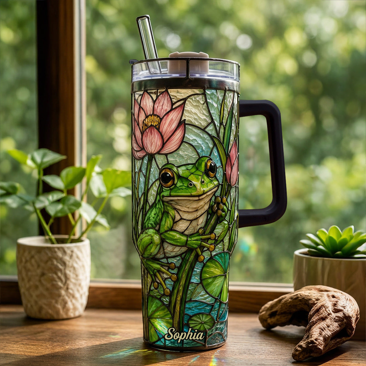 Cute Frog - Personalized Frog Tumbler With Handle