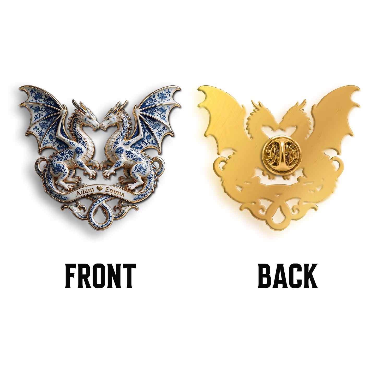 Blue & White Dragon Couple - Personalized Dragon 3D Embossed Enamel Pin