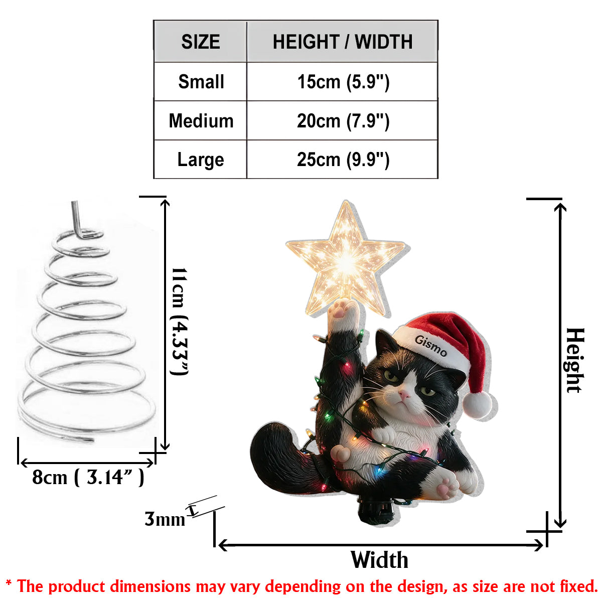 Christmas, Star & Balls - Personalized Cat LED Light Tree Topper