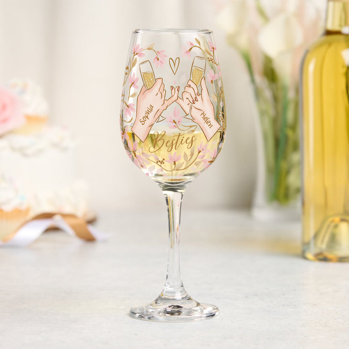 Beste Freundinnen – Ein weiteres Jahr zusammen – Personalisiertes Weinglas mit langem Stiel
