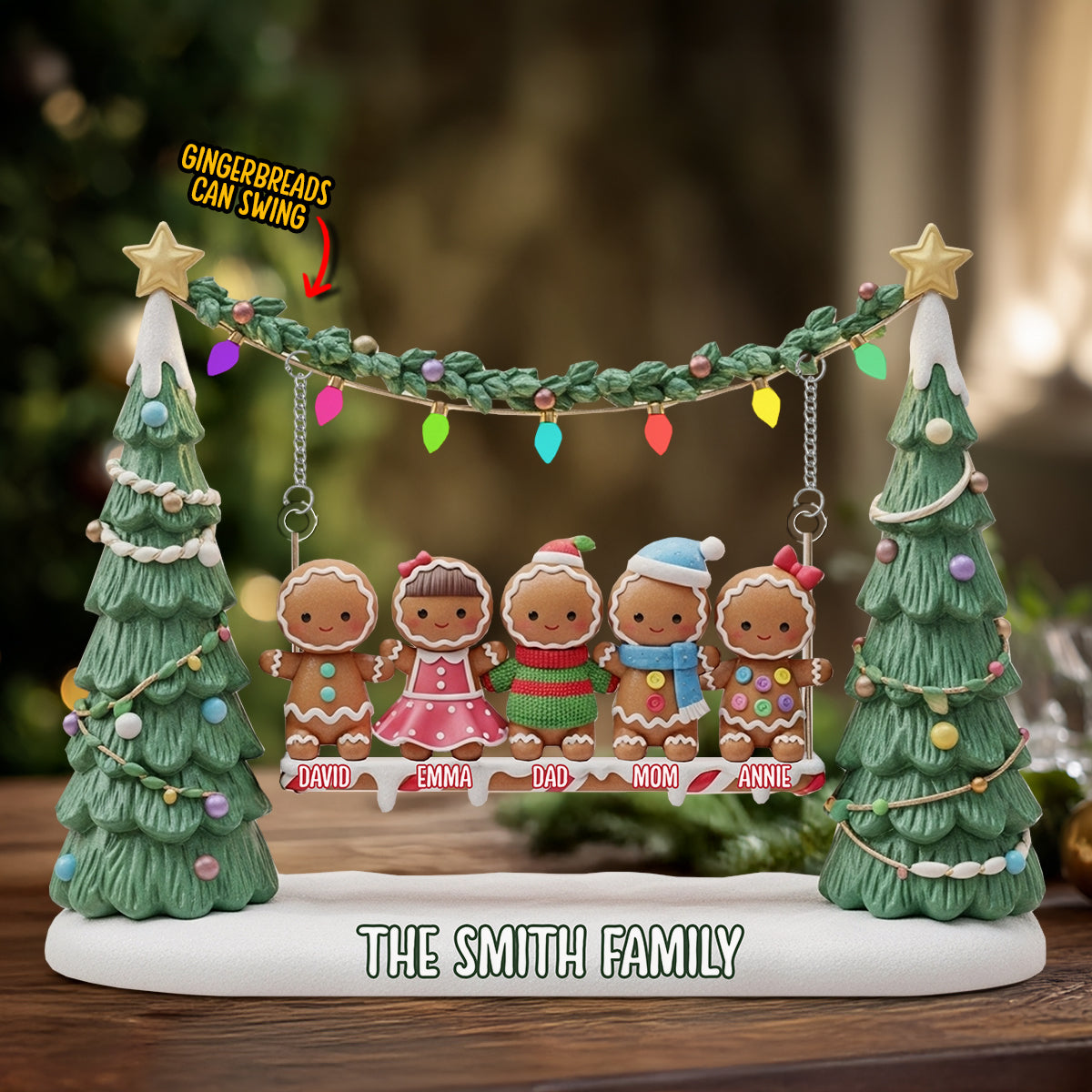 Lebkuchenfamilie – Frohe Weihnachten! – Personalisierte Familienplakette mit Anhänger