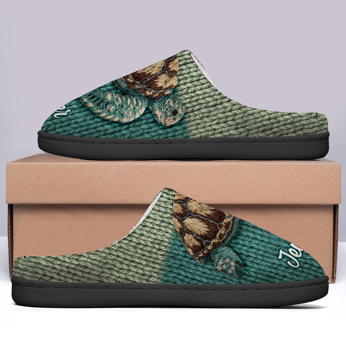 Niedliche Schildkröte – personalisierte Schildkröten-Hausschuhe