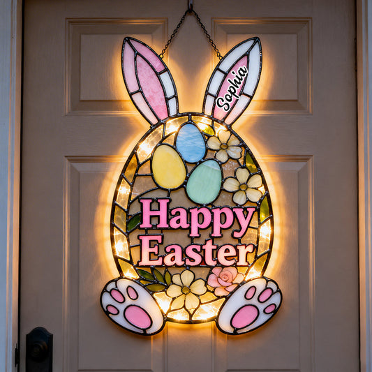 Dekoratives Türschild mit Osterhasenmotiv – Personalisiertes Acryl-Türschild mit LED-Beleuchtung für Ostern