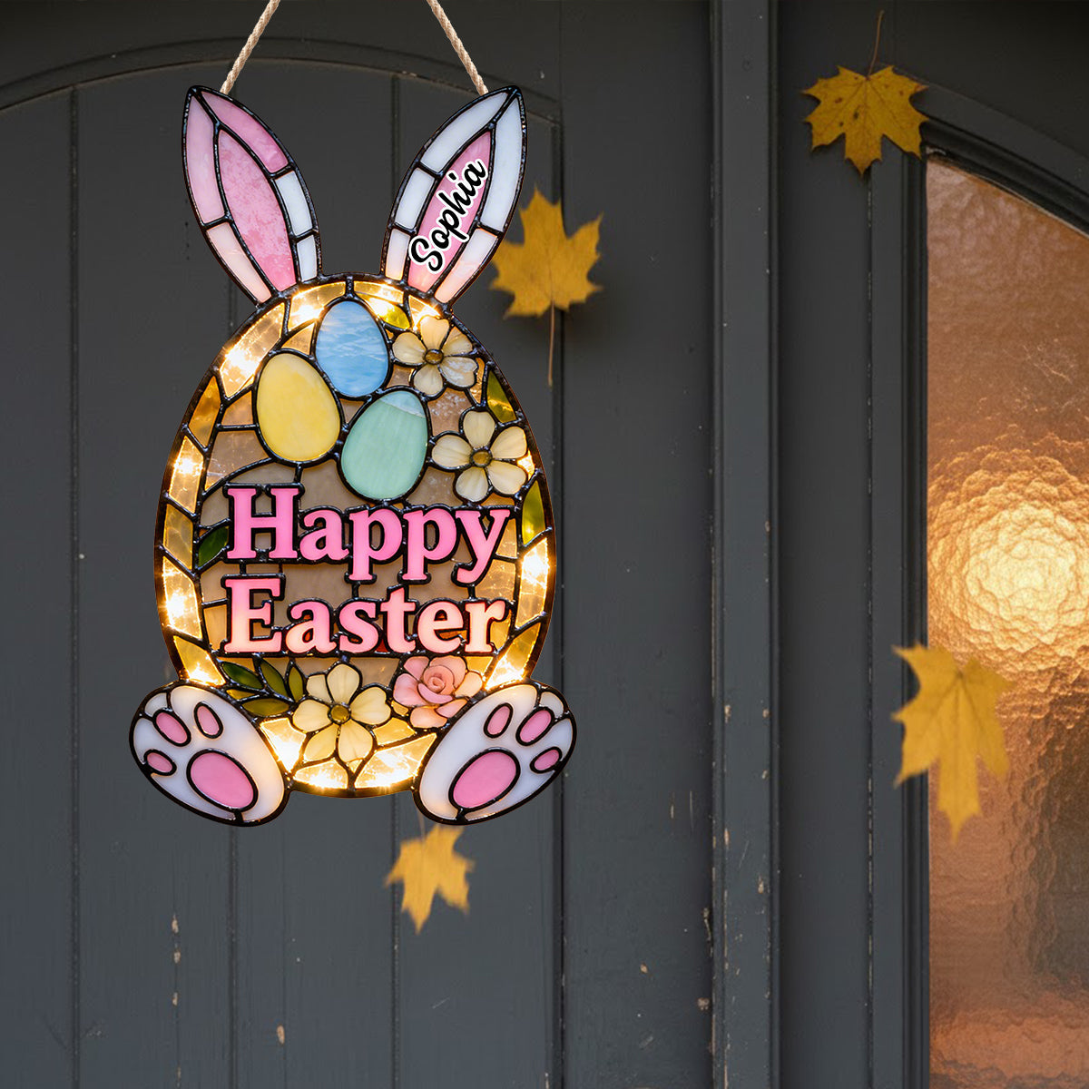 Easter Bunny Decorative Door Sign - Personalized Easter Day LED Light Acrylic Sign