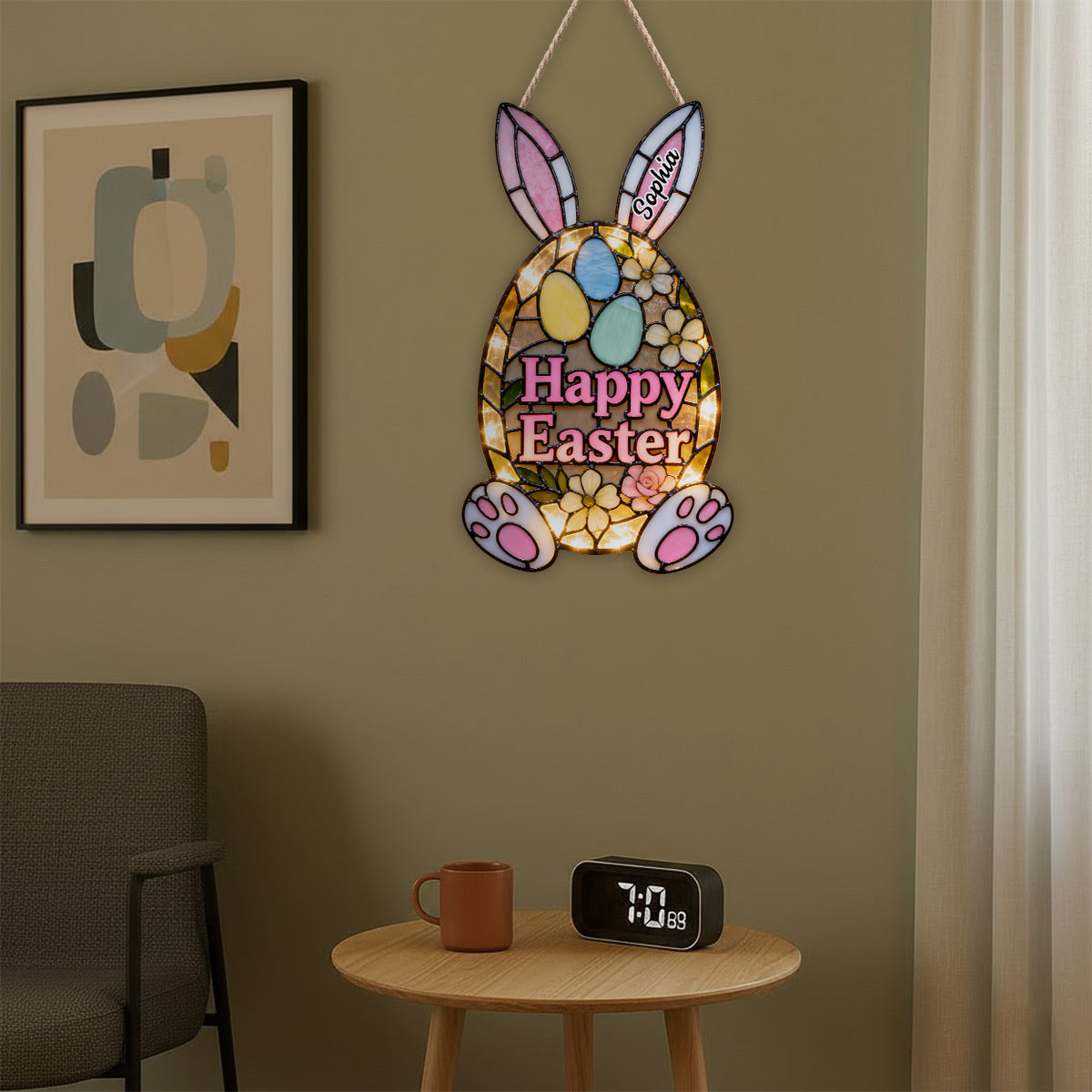 Easter Bunny Decorative Door Sign - Personalized Easter Day LED Light Acrylic Sign