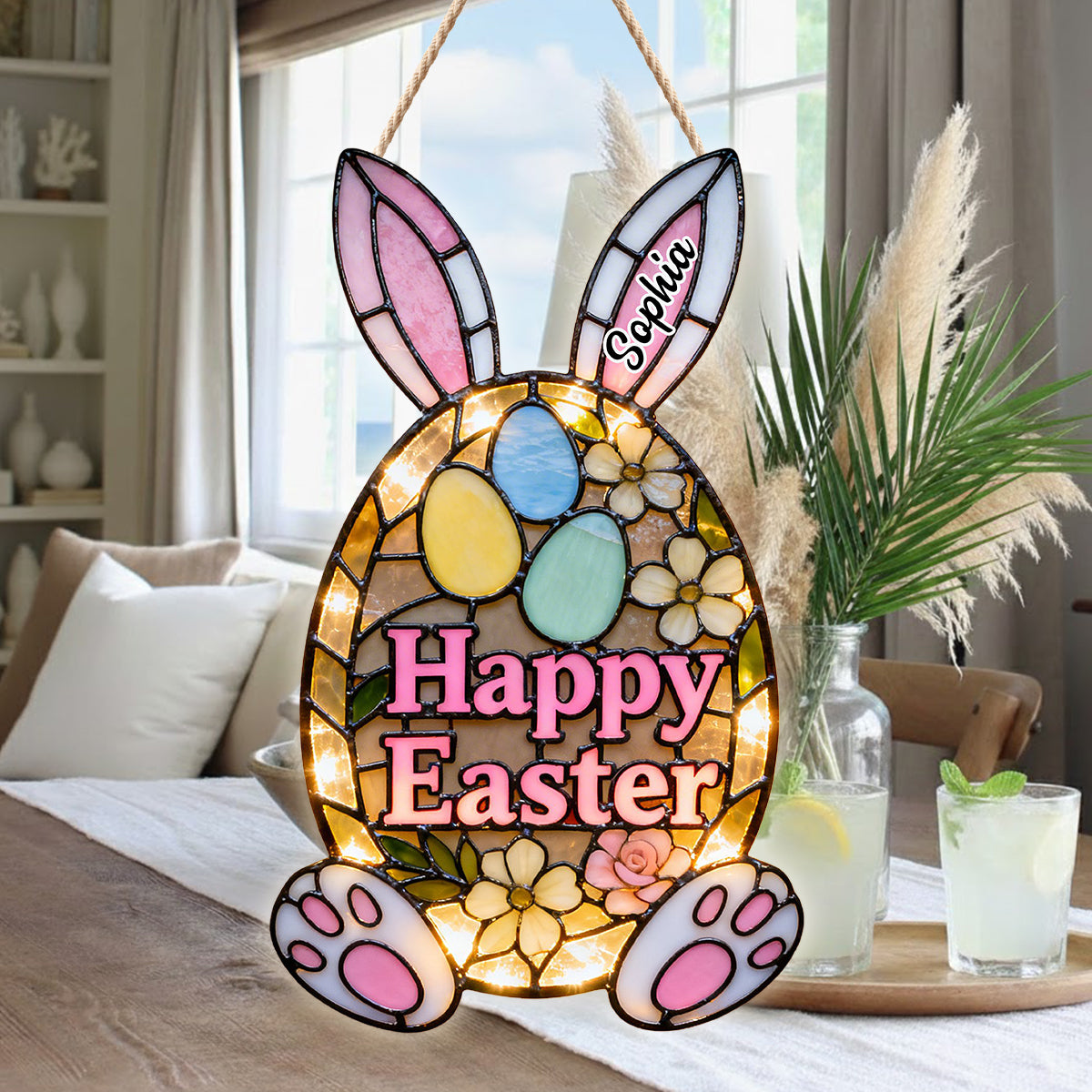 Easter Bunny Decorative Door Sign - Personalized Easter Day LED Light Acrylic Sign