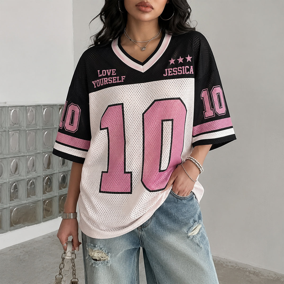 Sportlicher Stil - Personalisierbares Selbstliebe V-Ausschnitt T-Shirt